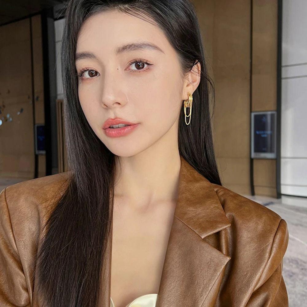Gold/Silver Tassel Earrings Ring Hoop Earrings Minimalist Metal Tassel Geometric Earrings  Women