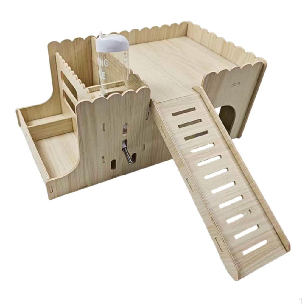 Convertible Wooden Hamster House, Guinea Pig Enclosure, Chinchilla Hut, Feeding Area And Spa