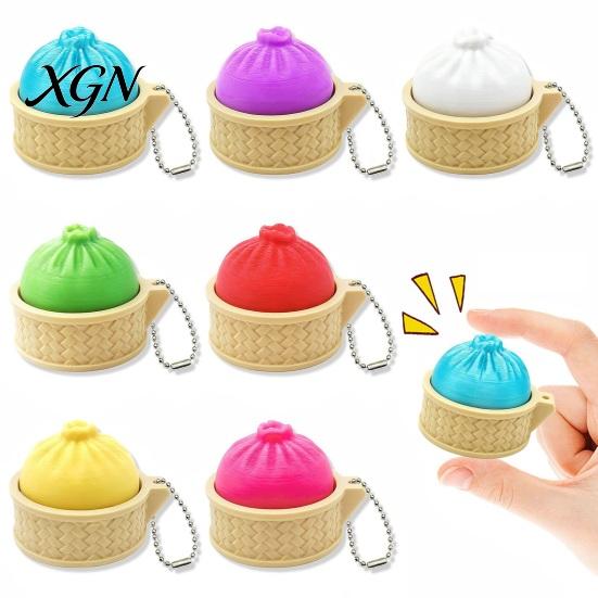 Portable Anxiety Reducer 3D Printed Dumpling Fidget Toy Decompression Steamed Bun with Ball Travel-friendly Keychain Chain Home Office