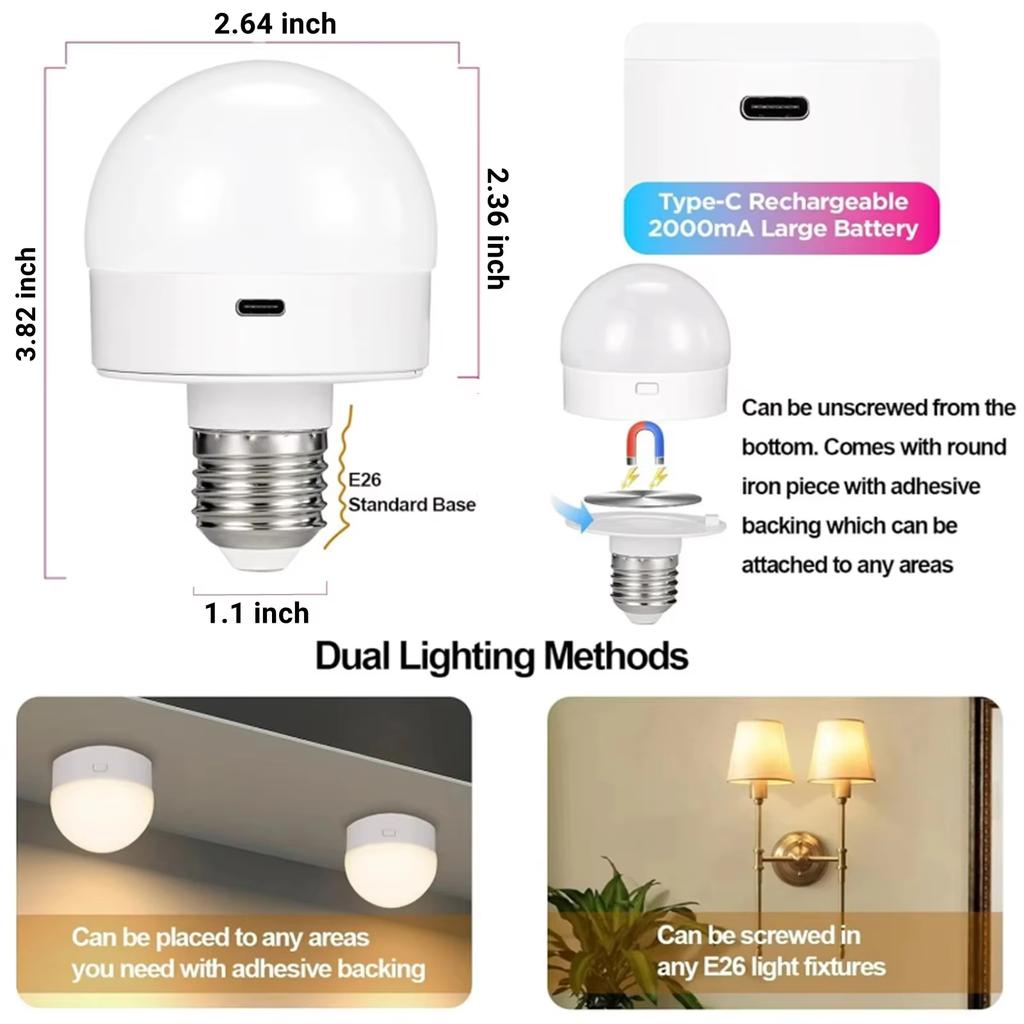 E27 USB Control Rechargeable LED Smart Bulb Color Temperature 15 Brightness Levels RGB Timer Function with Remote Controller