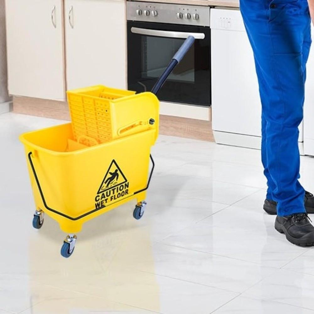 Plastic Mop Bucket Thickened 20L Capacity Squeeze Bucket with Wheel Sturdy Construction Water Truck Washing Tool
