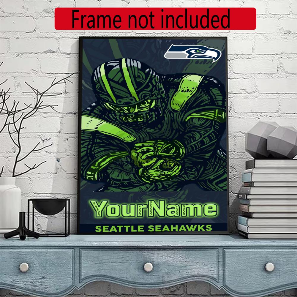 Seattle Seahawks Personalized Text Diamond Painting Round Diamond Mosaic Rhinestones Diamond Embroidery Craft Kit Wall Decor Without Frame
