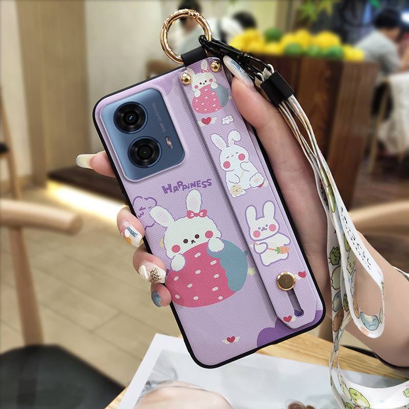 Ring Waterproof Phone Case For MOTO G24 Power Back Cover Anti-dust Durable Wristband Kickstand Protective Lanyard Cute