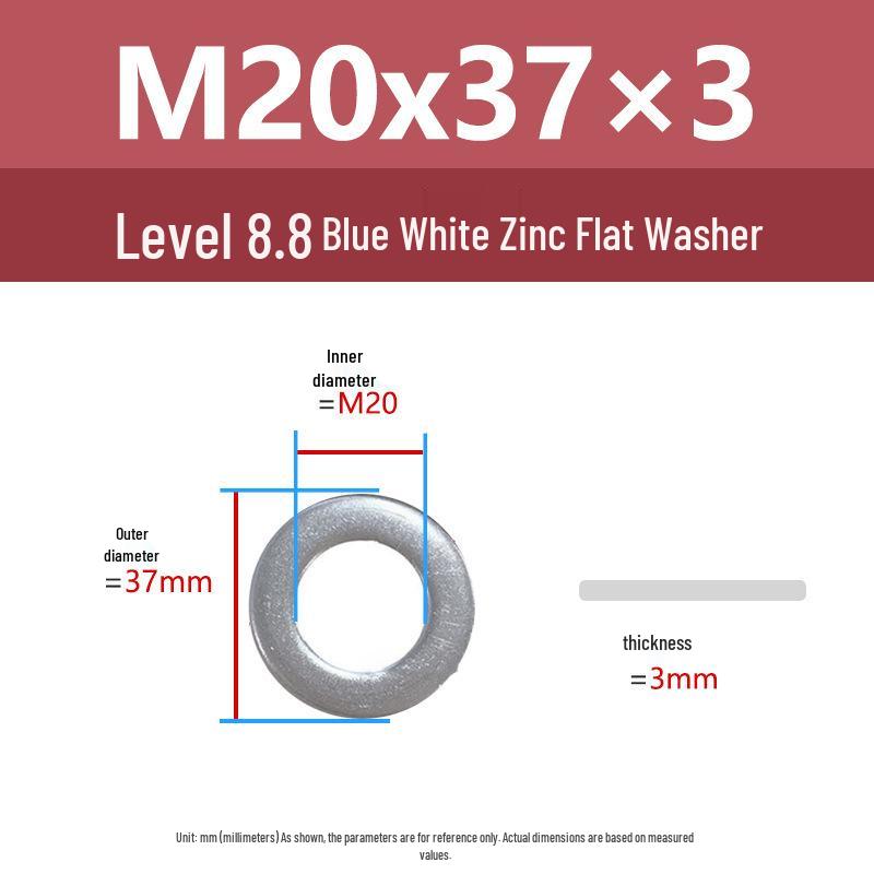 Yigu High-Strength Blue White Zinc Flat Washer, Extra Thick, Enlarged, M6-M20