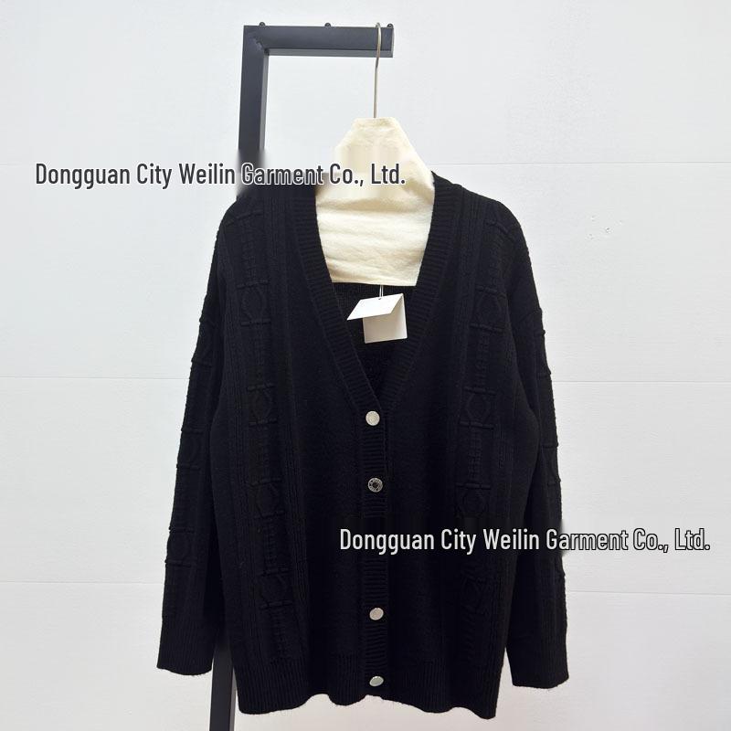 Dalang Women's Spring Cable Knit Hollow Cardigan - Patterned Design