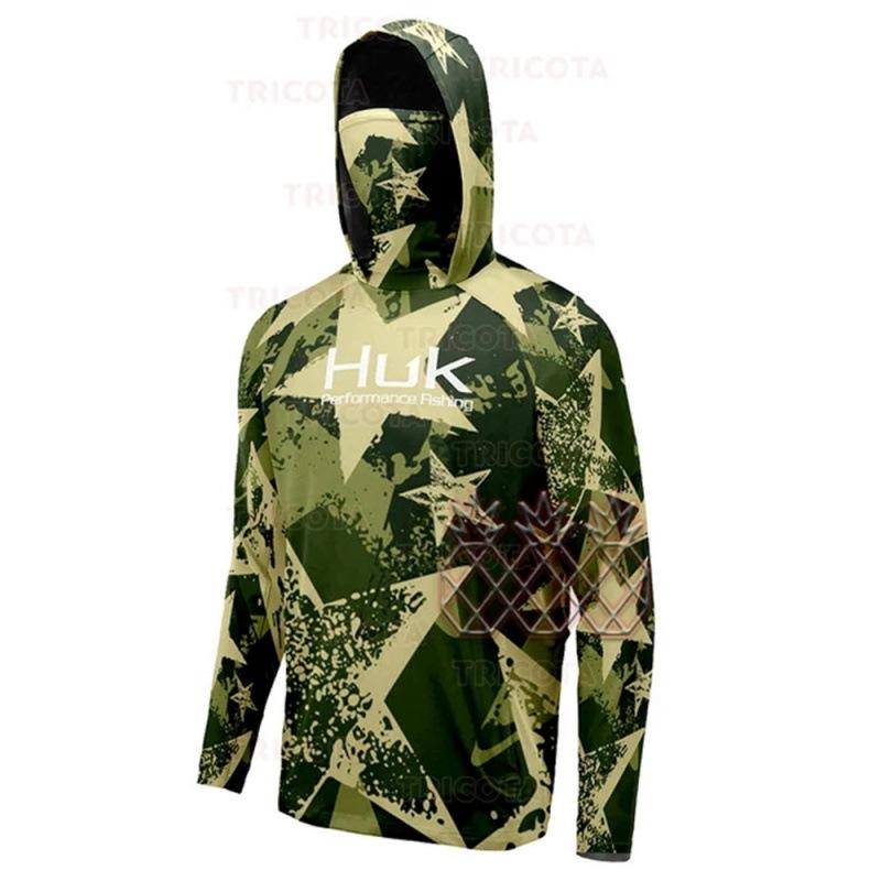 HUK Men's Sun Protection Fishing Hoodie with Mask - Long Sleeve for Summer Lure Fishing