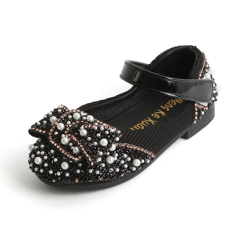 

Кожаные туфли для маленьких девочек, детская роскошная обувь, неглубокая, весна-осень, детская мода, повседневные туфли принцессы на плоской подошве для свадебной вечеринки 21 чёрный