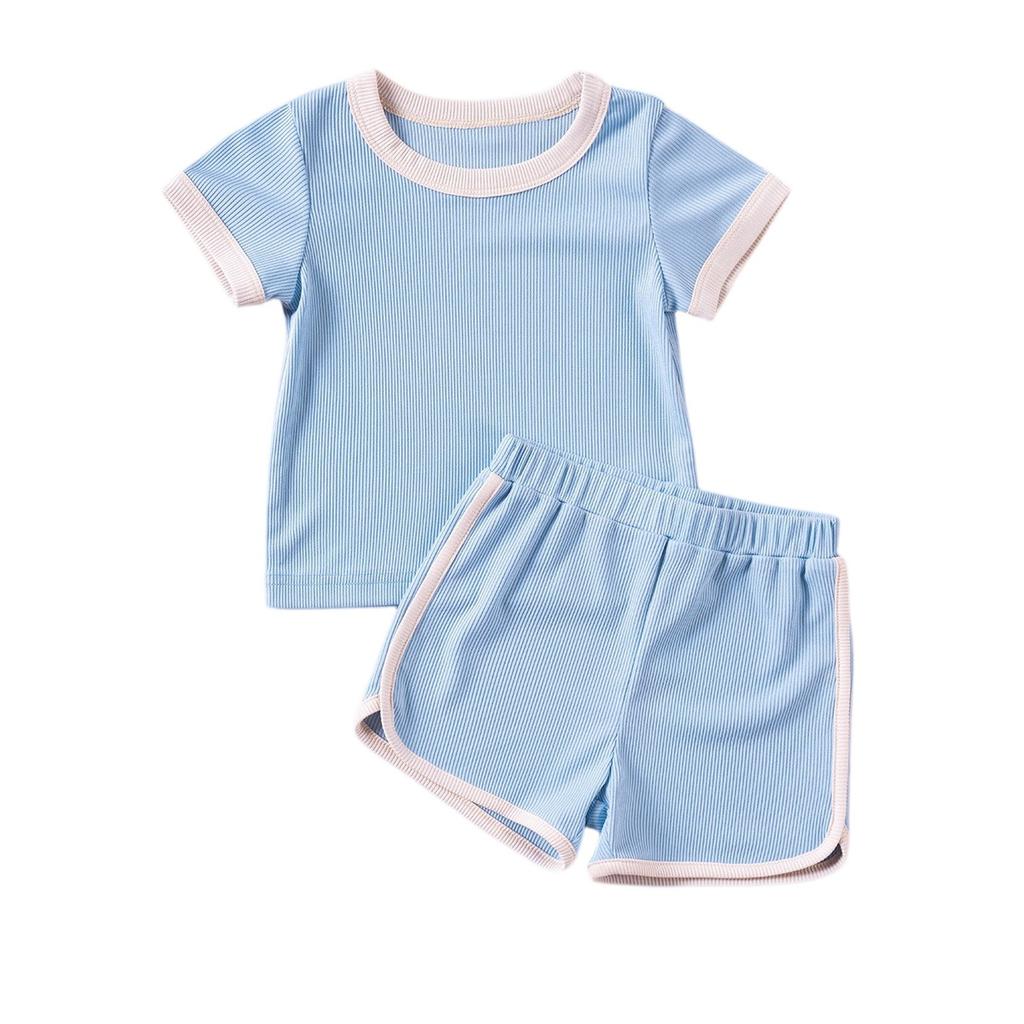 Jungen Colorblock Set - Geripptes Kurzarm- & Shorts-Outfit