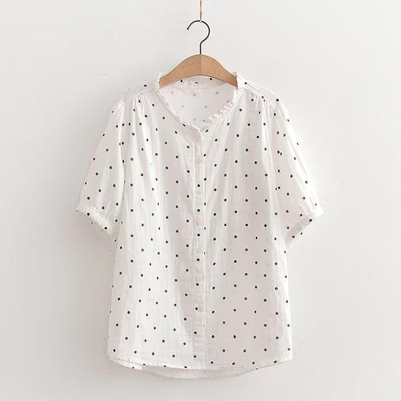 

Double-Layer Cotton Yarn Fit Short Sleeve Artsy Wooden Ear Collar White Dot Embroider M 57.50 kg-67.50 kg