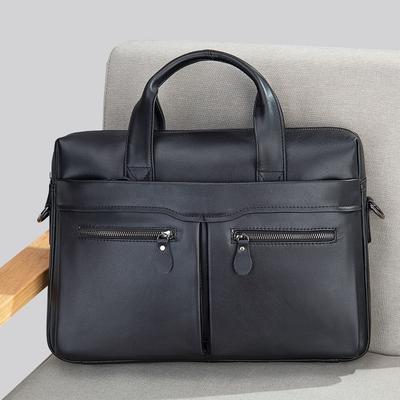 Real Cowhide Men's Top Layer Briefcase Leather Handbag Business Official Bag Large Capacity Computer Men