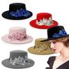 Winter Autumn Elegant Fedora Hat for Men Women Woolen Felt Hats with Embroidered Pearl Flower Wide Brimmed Top Jazz Hats