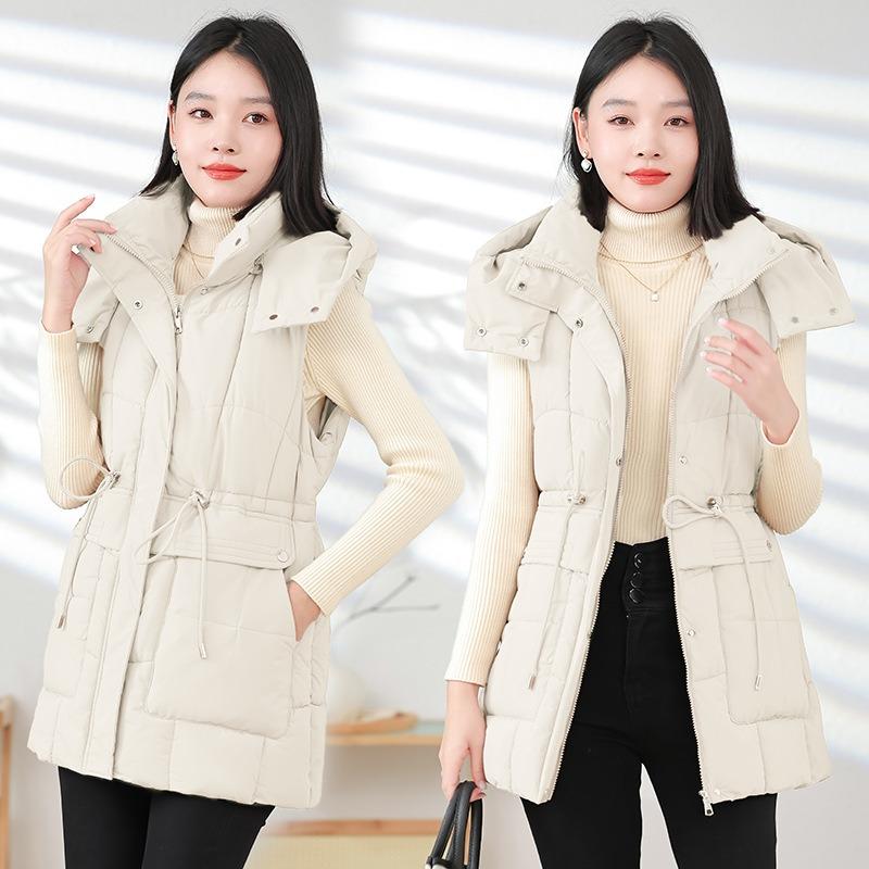 Autumn and winter fashion new waist medium and long down cotton vest large pocket thickened vest vest jacket