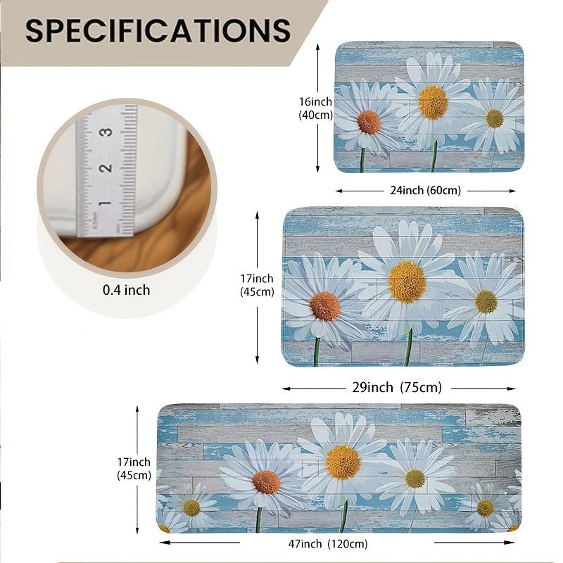 1Pcs Anti Fatigue Kitchen Rugs,  Small Daisy Print Waterproof Non-Slip Thick Cushioned Kitchen Mat Heavy Duty Comfort Standing Mat for Kitchen