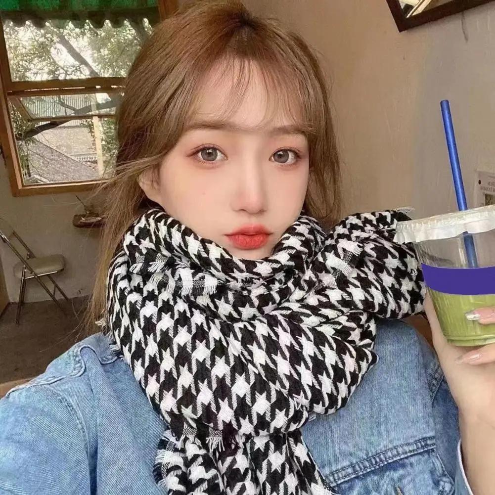 Autumn Winter Scarf Classic Tassel Scarf Plaid Print Tassel Trim Scarf Thick Warm Shawl Versatile Long Wrap For Women Autumn