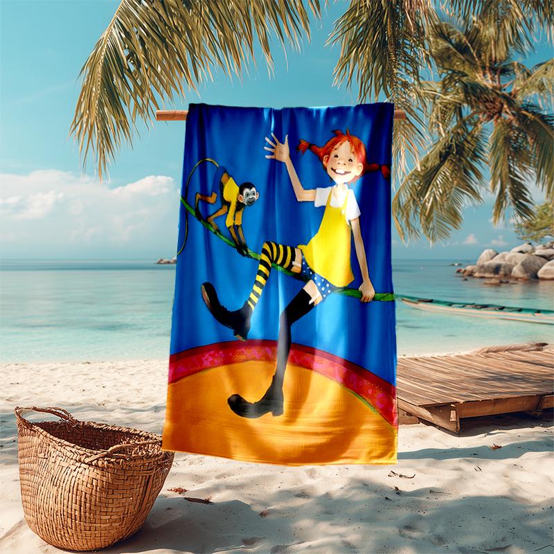 Serviette de plage motif Pippi Longstocking - douce, absorbante, lavable en machine Légère et moderne, pour la natation, Essentiels de voyage