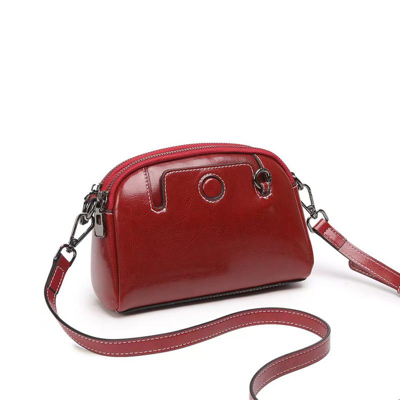 Oil Wax Cowhide Women's Bag 2025 New Fashion Versatile Small Square Bag Genuine Leather Bag Multi-Pocket Crossbody Small Bag