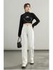Women's Korean Style High Waist White Denim Pants - Loose Fit, Spring 2026, Creative Wash.