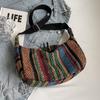Tribal Style Shoulder Bag - Foldable, Crossbody, Zipper Closure, Striped Pattern, 1pc, Hand Washable