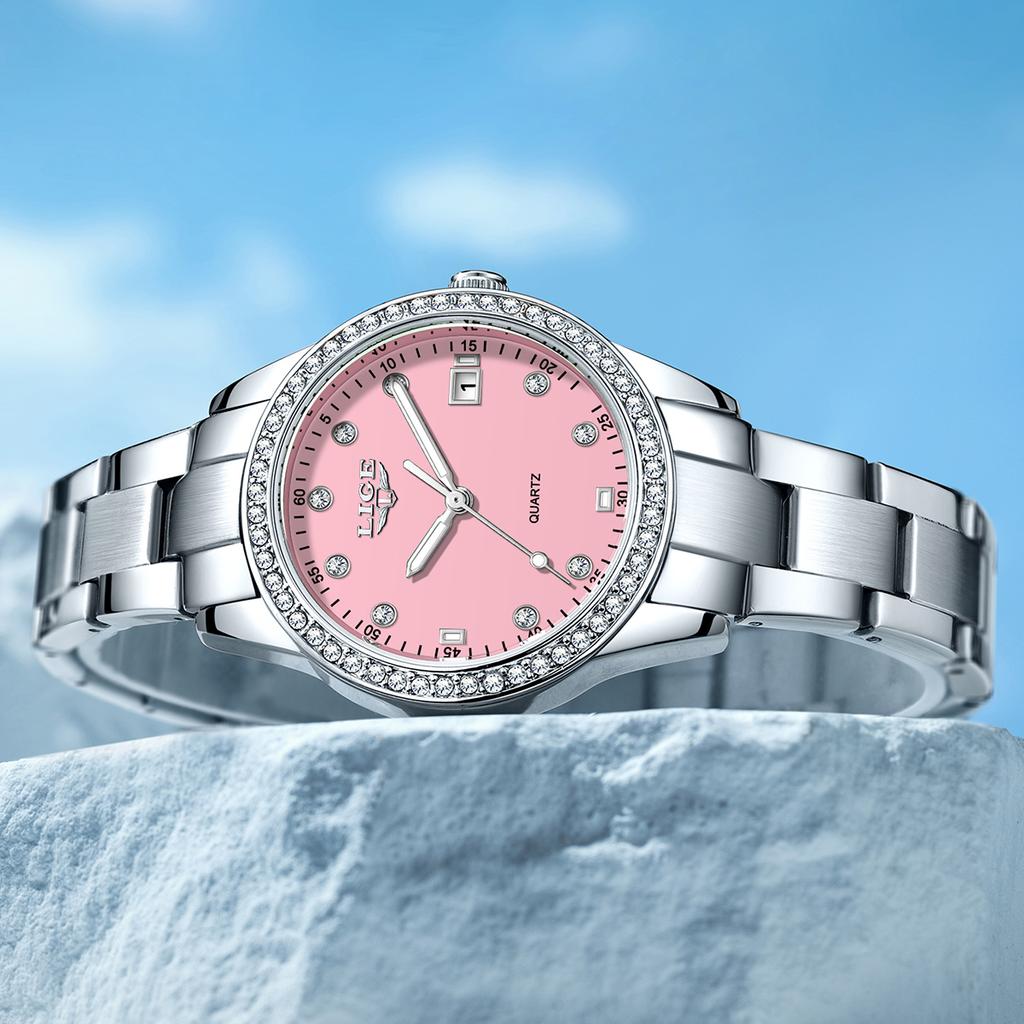 LIGE Luxury Women Watches Stainless Steel Waterproof Calendar Creative Ladies Watch Fashion Elegant Luminous Quartz Wristwatch