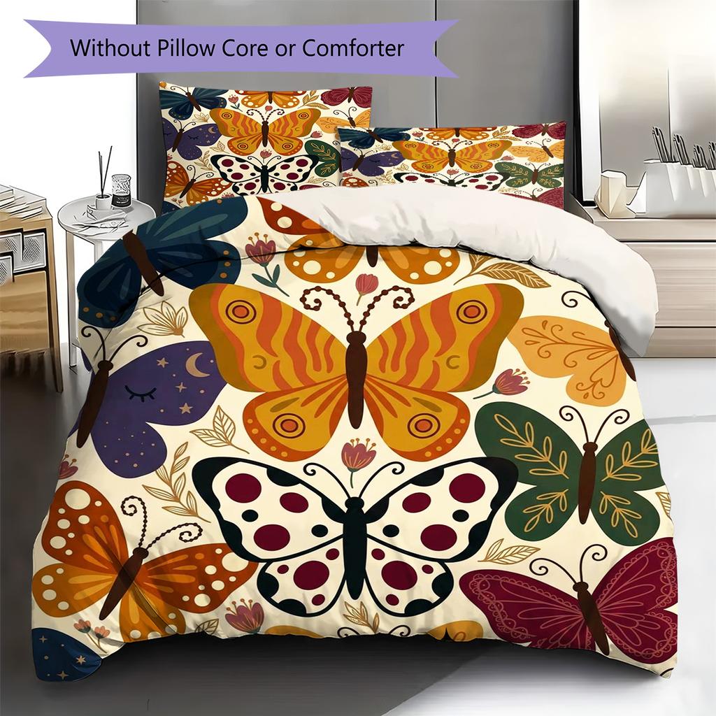 Butterfly Pattern Bedding Quilt Set Quilt Cover Pillowcase Home Decoration Birthday Gift (1 * duvet cover + 2 * pillowcase, without core)