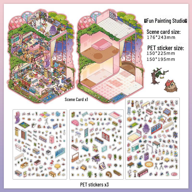 PaperMorePET Querformat Aufkleber: Cartoon-Miniaturhaus-Collage für Kinder