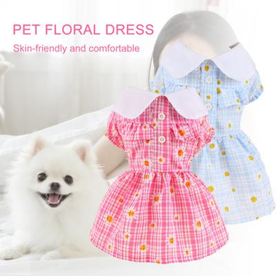 Turn Down Collar Pet Dress Short Sleeve Adorable Dress-up Pullover Plaid Floral Print