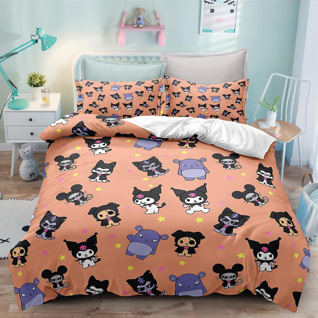Cute Cartoon Kulomie Print Quilt Cover Pillowcase 3D Digital Printing Three-Piece Set