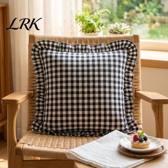 Federe Cuscino Cotone Stile Rustico, Copricuscino Decorativo con Volant, Fantasia a Quadri con Bordo Arricciato, 18x18 Federe Minimaliste Moderne, 20x12 Copricuscino Decorativo