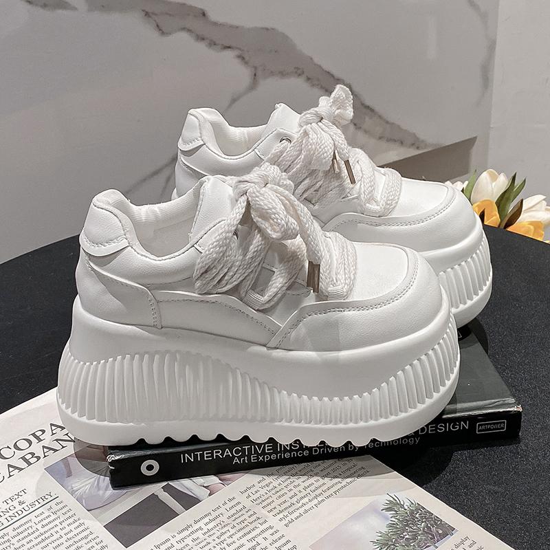 Fashion 8.5CM High Platform Shoes Women New 2025 Chunky Sneakers Designer Thick Sole Leather Sports Shoes Breathable Sneakers Woman