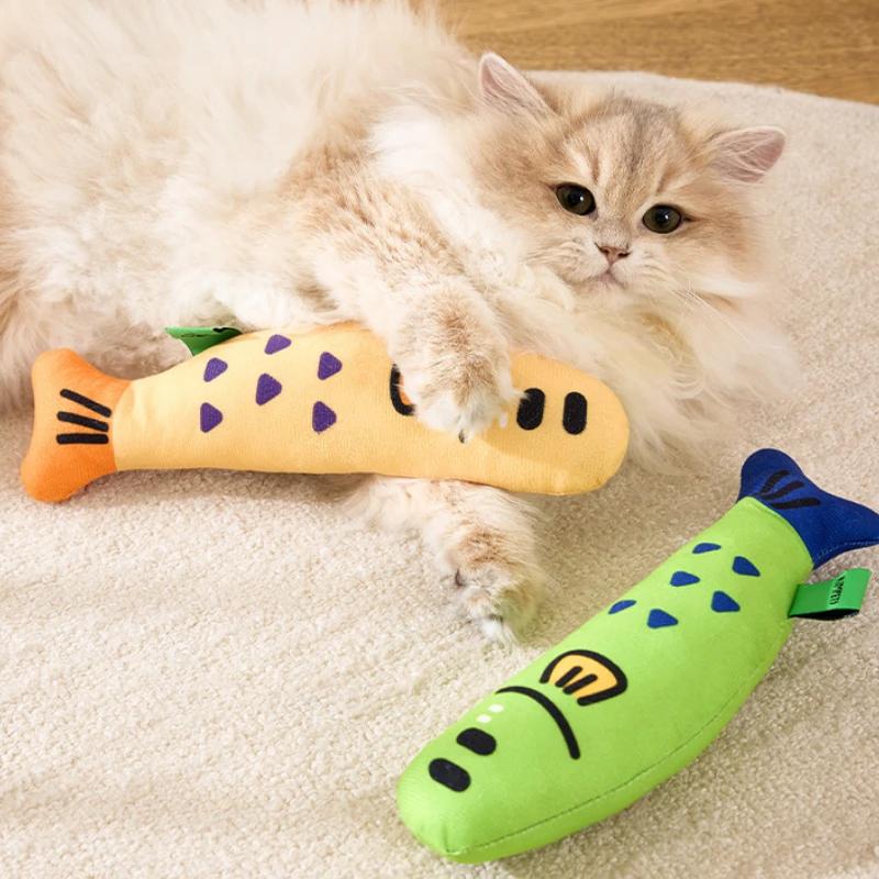 Catnip Toys for Cats Fish Shape Linen Kitten Teasing Toy 26cm/10.24 Inch Interactive Cat Kicking Toys Soft Catnip Crinkle Toys