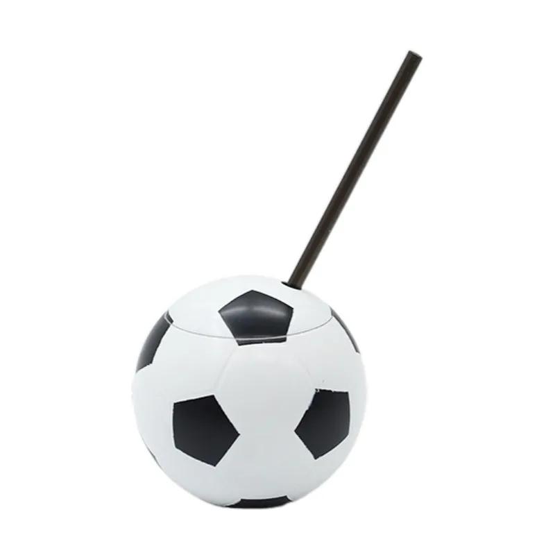450Ml Plastic Cup Football Basketball Straw Cup Basketball Bottle with Lid and Straw Reusable Sealed for Party Supplies
