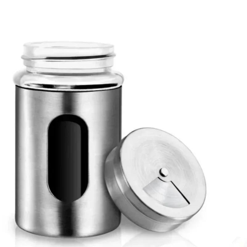 Stainless Steel Spice Shaker Seasoning Cans Rotate Camping Barbecue Jars Spice Storage Box Salt Sugar Pepper Storage Bottle