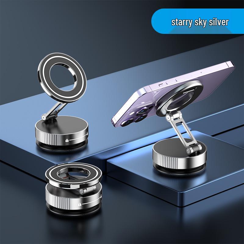 

All-Metal Rotating Magnetic Car Phone Holder with Vacuum Suction and Folding Navigation. Vacuum Suction for Smooth Surfaces серебряный