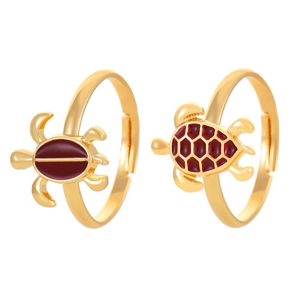 Bohemian Ocean Resort-Style Retro Ring Set: Turtle & Starfish Design