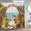 Italian Street View Shower Curtain Vintage Town Arch Floral Plant European Style Scenery Home Bathroom Curtains Decor with Hooks