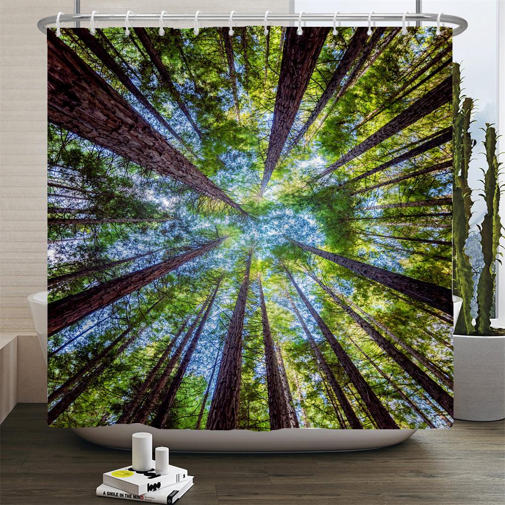 Natural Scenery Shower Curtain Set Forest Waterfall Spring Landscape Home Bathtub Decor Waterproof Polyester Bathroom Curtains