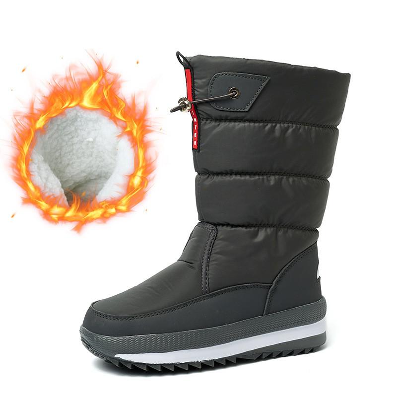 NEW White Women Boots Winter Shoes Warm Plush Mid-calf Boots Waterproof Rubber Non-slip Platform Snow Botas Female Plus Size 42