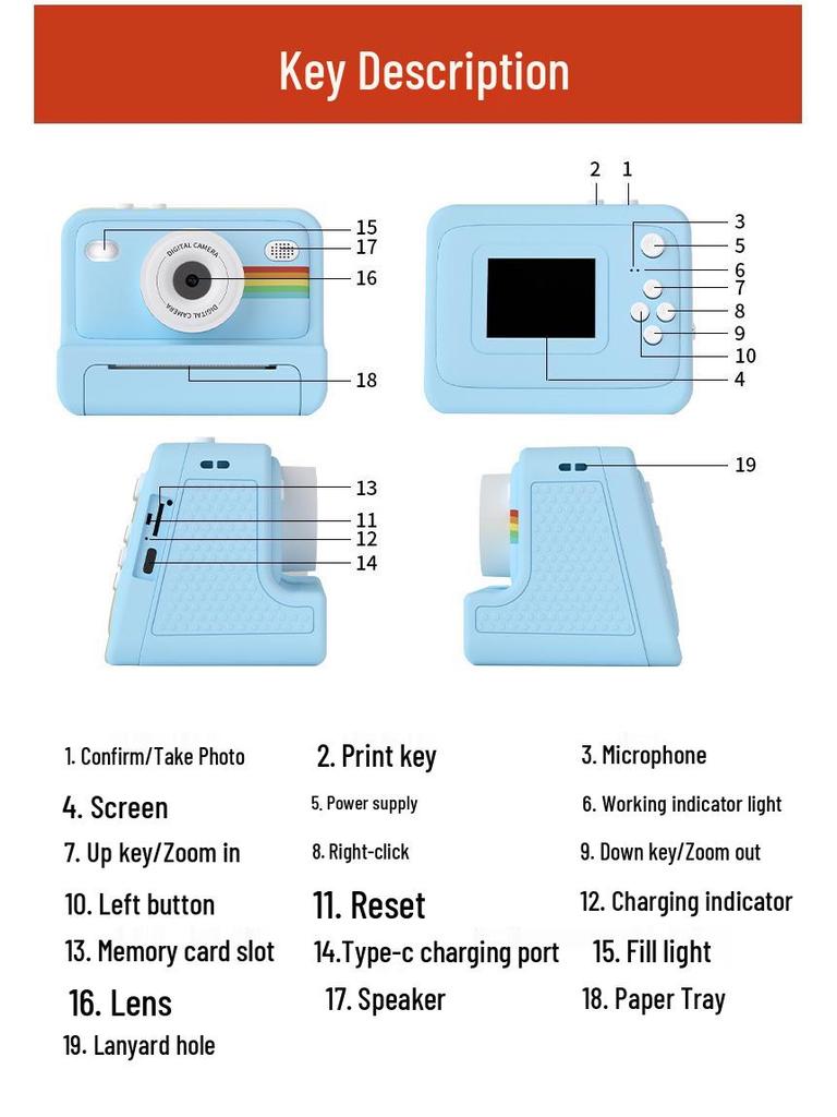 High-Definition Children's Instant Print Camera with Video Recording