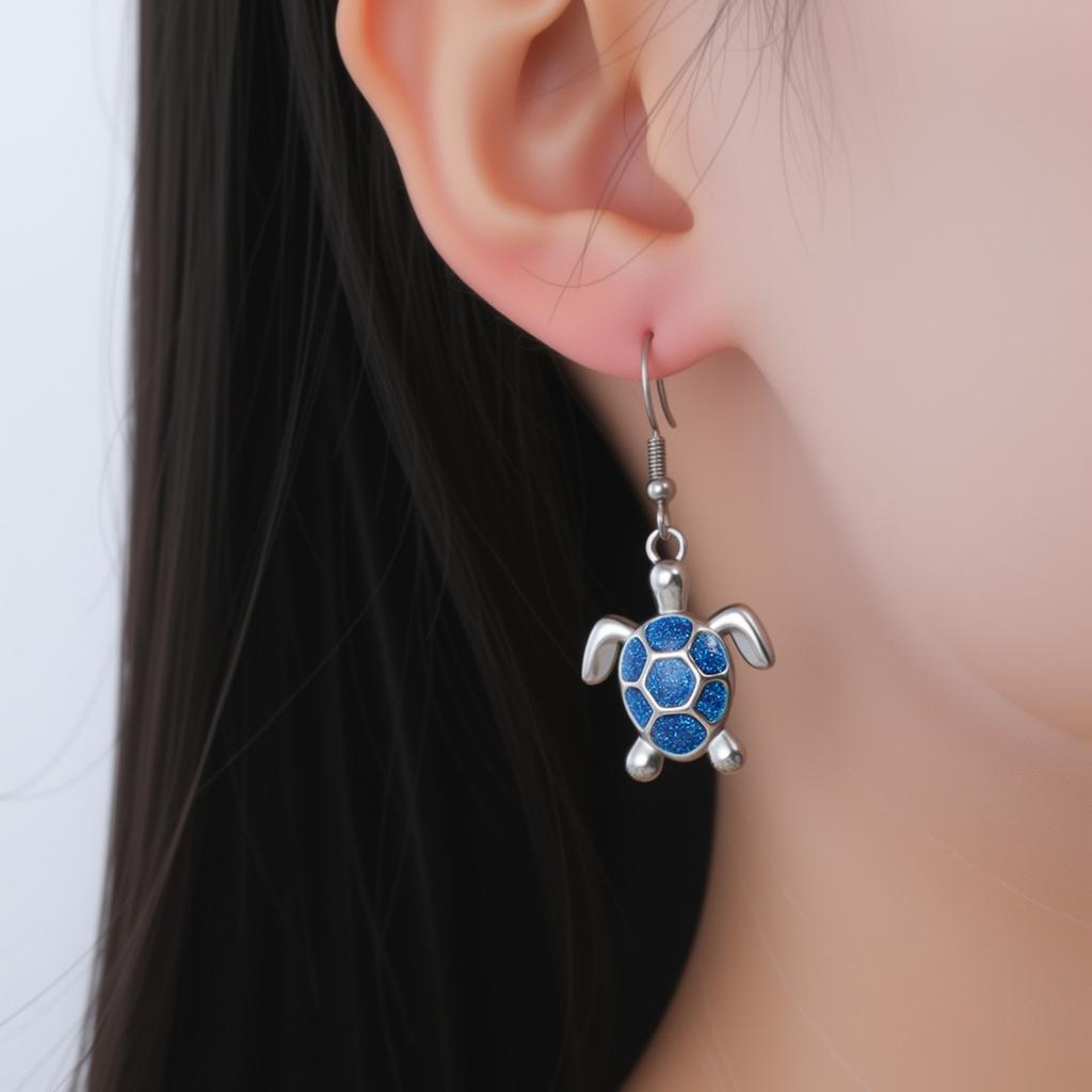 Skyrim Urocze Niebieskie Kolczyki Wiszące z Żółwiem Stal Nierdzewna Kolor Złoty Kolczyki Kobiety Dziewczyny Zwierzę Morskie Żółw Cyrkonia Prezent Urodzinowy