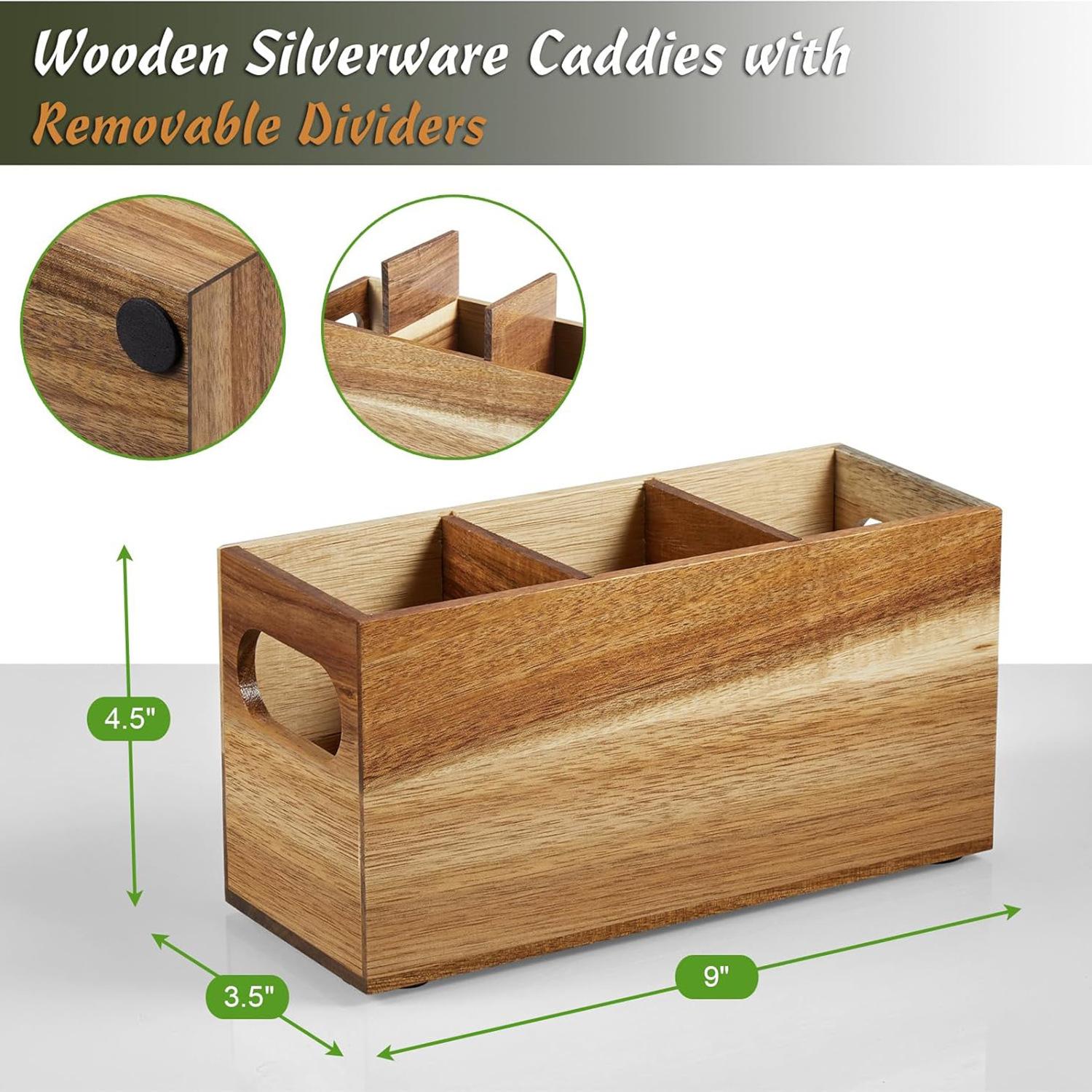 New Wooden Desktop Compartment Storage Box, Simple Kitchen Utensil Packaging Storage Box, Portable Miscellaneous Sorting Box 22.9X8.9X11.4cm