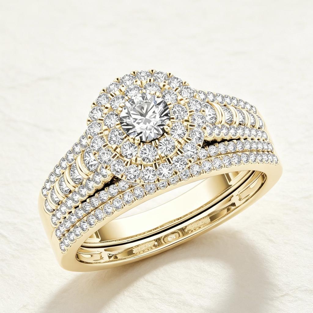 SHEIN Hot-selling Fashionable Gold Couple Rings Round Inlay AAA Zircon Ring Wedding Set Jewelry for Women