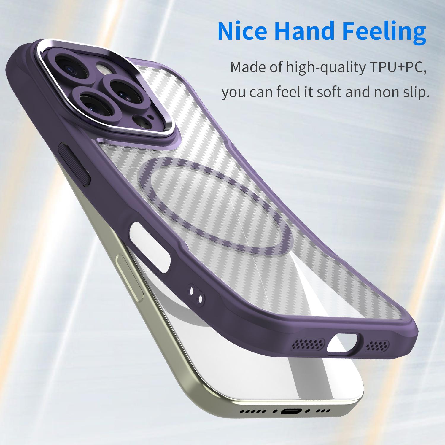 

For iPhone 16 Pro Max Magnetic Case Carbon Fiber Texture TPU+PC Phone Cover Purple