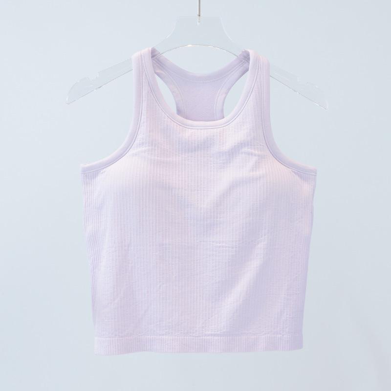 Women's High Elastic Knitted Ribbed Yoga Tank Top with Built-in Chest Pads, Waist Cinching, and Comfortable Summer Fit