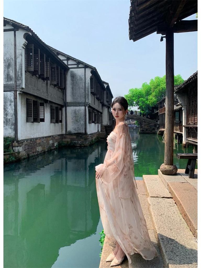 Nové čínske tušové šaty so zaväzovaním za krk - Zenová súprava na cestovanie do Yunnanu