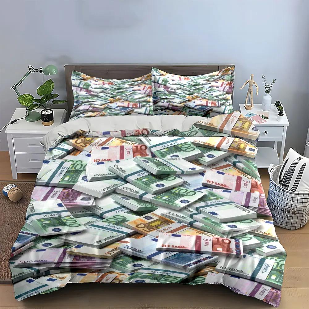 "Set Lenzuola con Stampa di Denaro Lusso per Arredo Casa" con 1 Copripiumino 2 Federe Singolo Matrimoniale King Queen Regalo