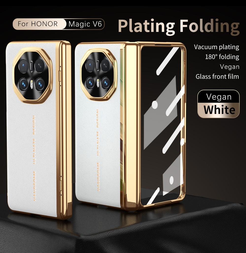 Etui do Huawei Honor Magic V6 Luksusowa Skóra PU Platerowane z Folia Szklaną Ochronne Tylne Pokrowce do Magic V6