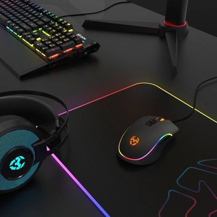 Tapis Gaming - Krom - Knout RGB - Eclairage LED - Antidérapant - USB