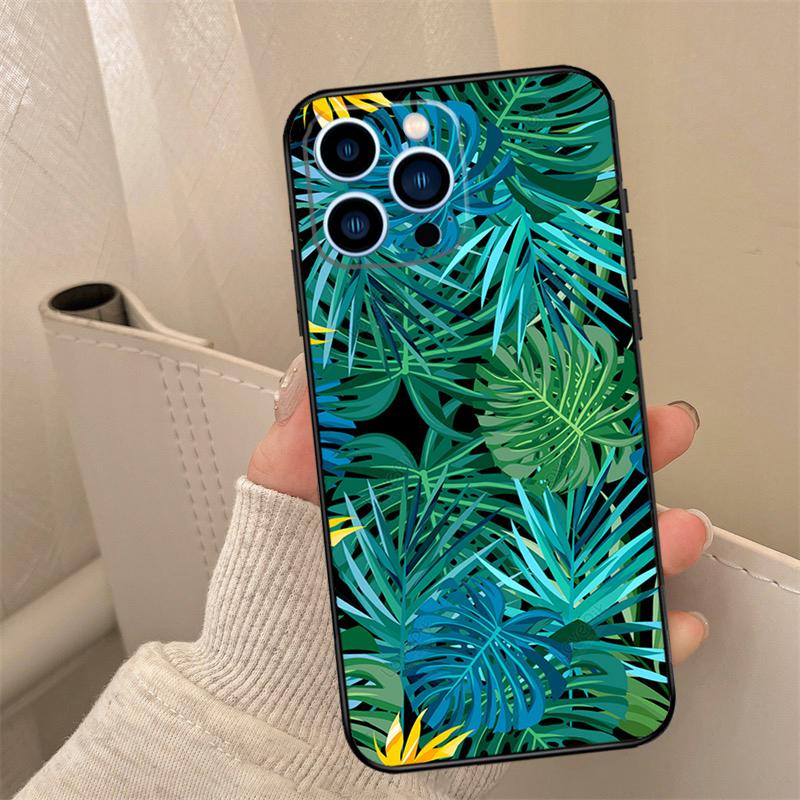 Tropical Leaf Pattern Phone Case For iPhone 16 15 14 13 11 12 17 Pro Max mini 15 16 Plus 16e 17 Air Cover Coque
