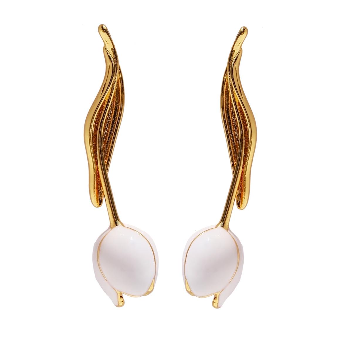 

Элегантные романтические серьги ручной работы с эмалью в виде белого тюльпана, модные серьги в виде цветка растения с темпераментом 185