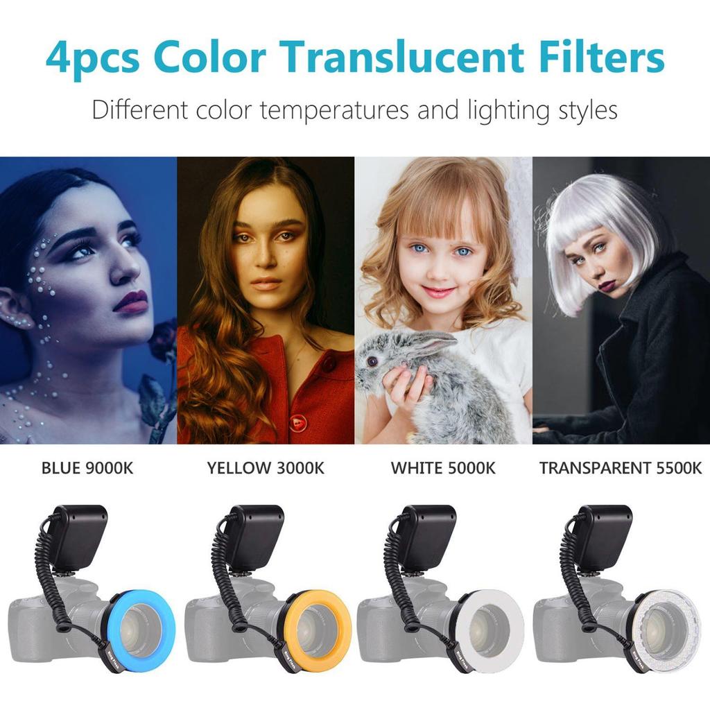 Neewer 48 Macro LED Ring Flash Light Includes 4 Diffusers (Clear, Warming, Blue, White) for Canon, Nikon, Panasonic, Olympus, Pentax DSLR